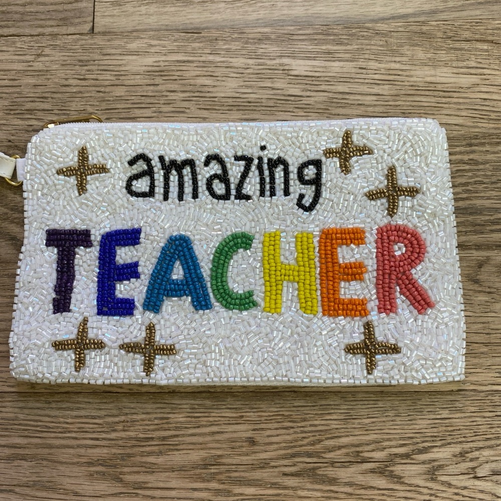 Beaded 'Amazing Teacher' Pouch Clutch Bag NWOT